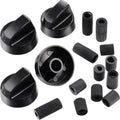 Black Control Knobs 4 Pack with 12 Adapters for Oven/Stove/Range