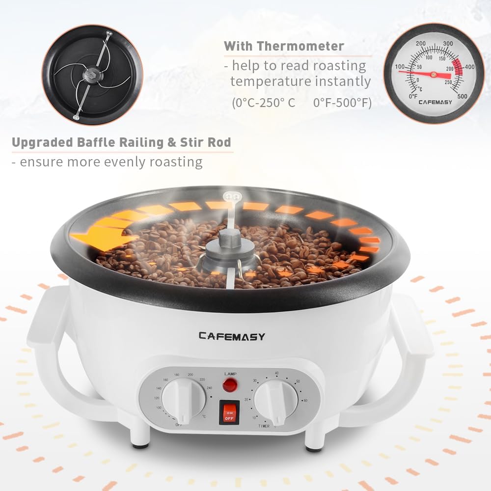 Home Coffee Bean Roaster Machine - CAFEMASY Coffee Bean Handle Design Electric Automatic Coffee Roaster with Timer