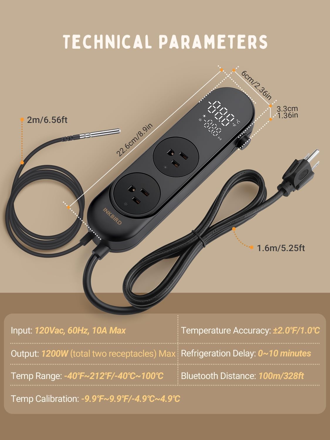Bluetooth Digital Temperature Controller 1200W Heating Cooling 2-Stage Outlet Thermostat Controller Plug for Reptiles