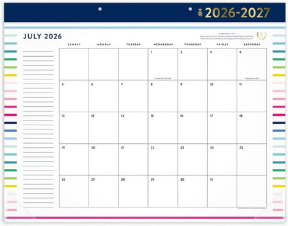 Simplified by Emily Ley for AT-A-GLANCE Academic 2026-2027 Monthly Desk Pad Calendar, Happy Stripe, Standard, 17" x
