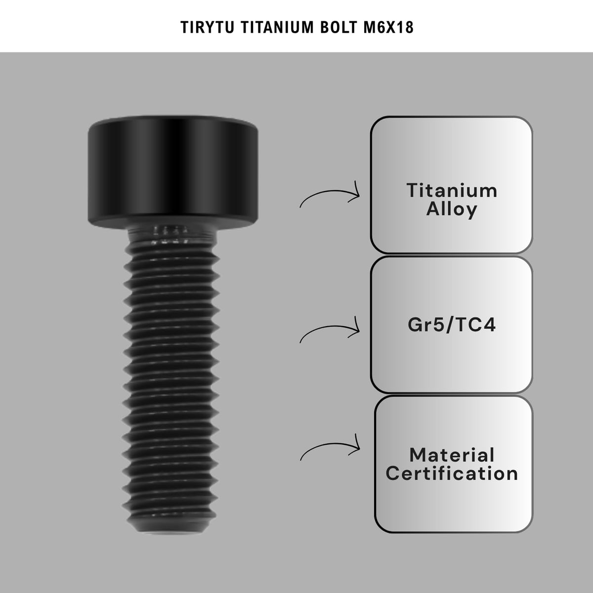 TIRYTU Lightweight Titanium Bolts M6x18 Hex Socket Screws, Black, 6PC