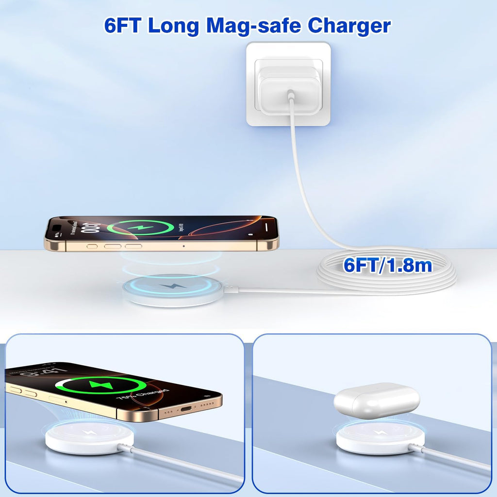 [Apple MFi Certified]Magnetic Wireless Charger Apple Mag Safe Charger,15W 6FT Fast Wireless Charging Pad for