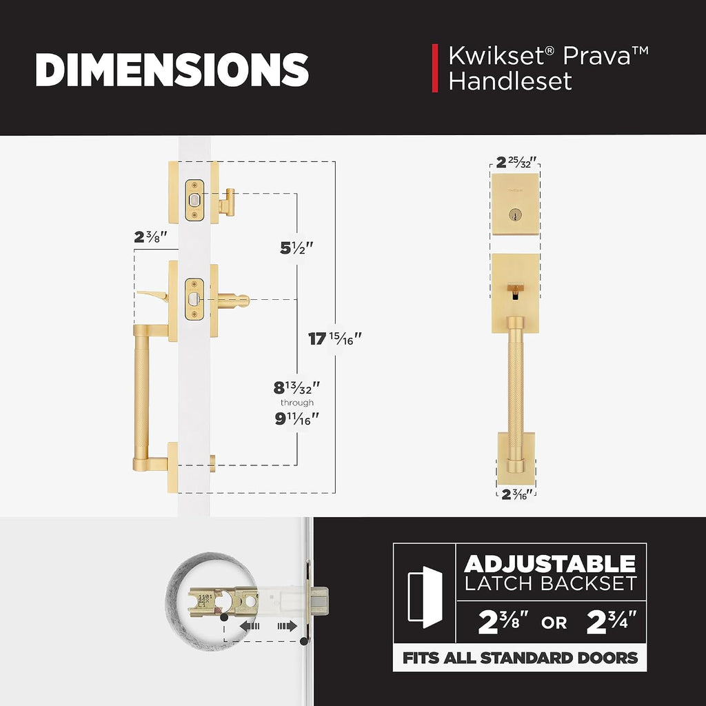 Prava Front Door Lock Handle and Deadbolt Set, Entry Handleset Exterior with Interior Reversible Lever, Satin Brass