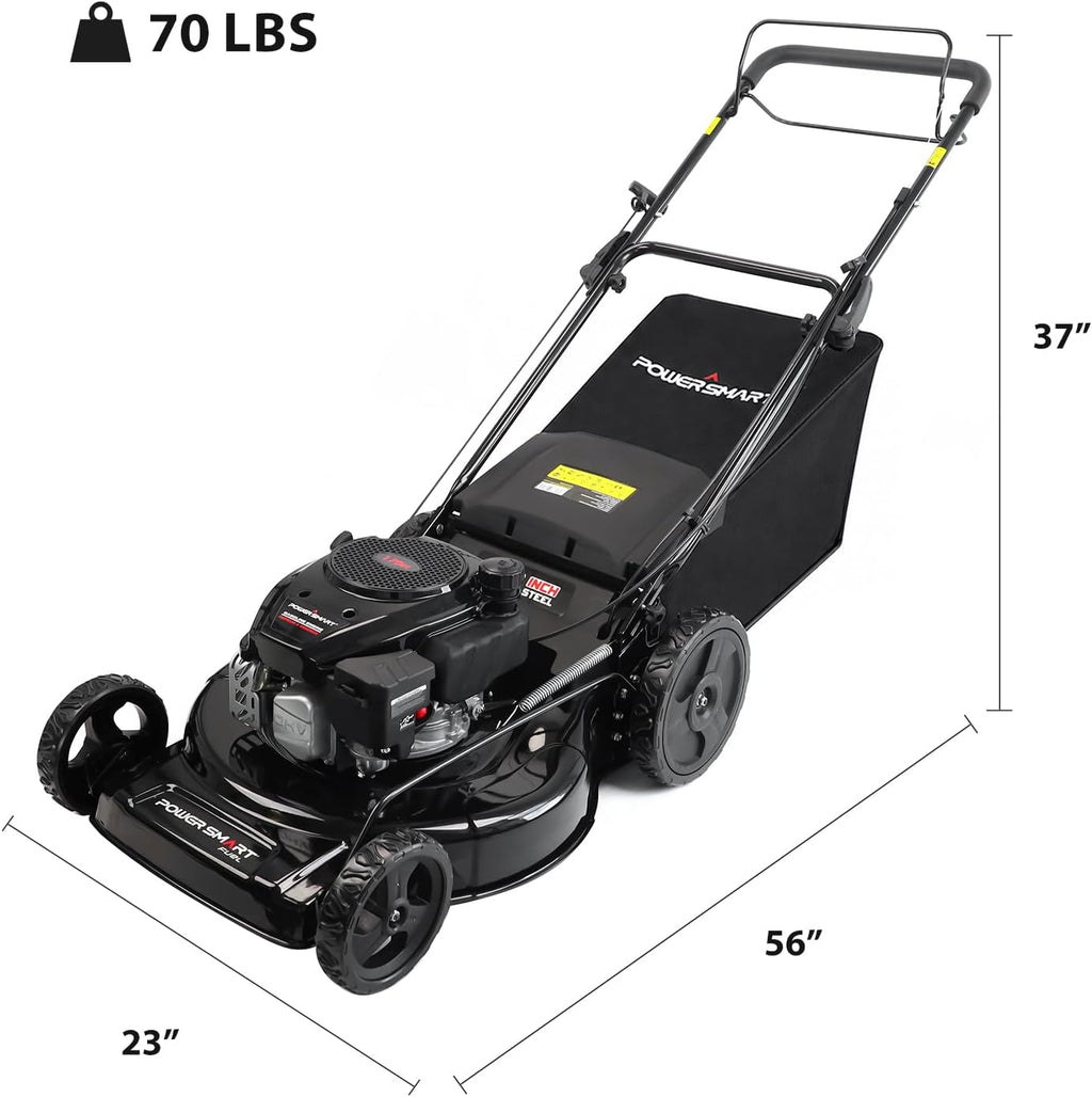 22-Inch Self Propelled Gas Lawn Mower, 170cc 4-Cycle OHV Engine, 3-in-1 Mulch/Bag/Rear Discharge, 6 Cutting Heights
