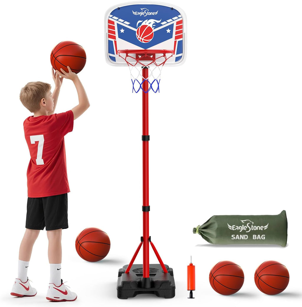 Kids Adjustable Height Basketball Hoop with Stand Indoor Outdoor | 3 Balls,Extra Sandbag for Stability,Backyard