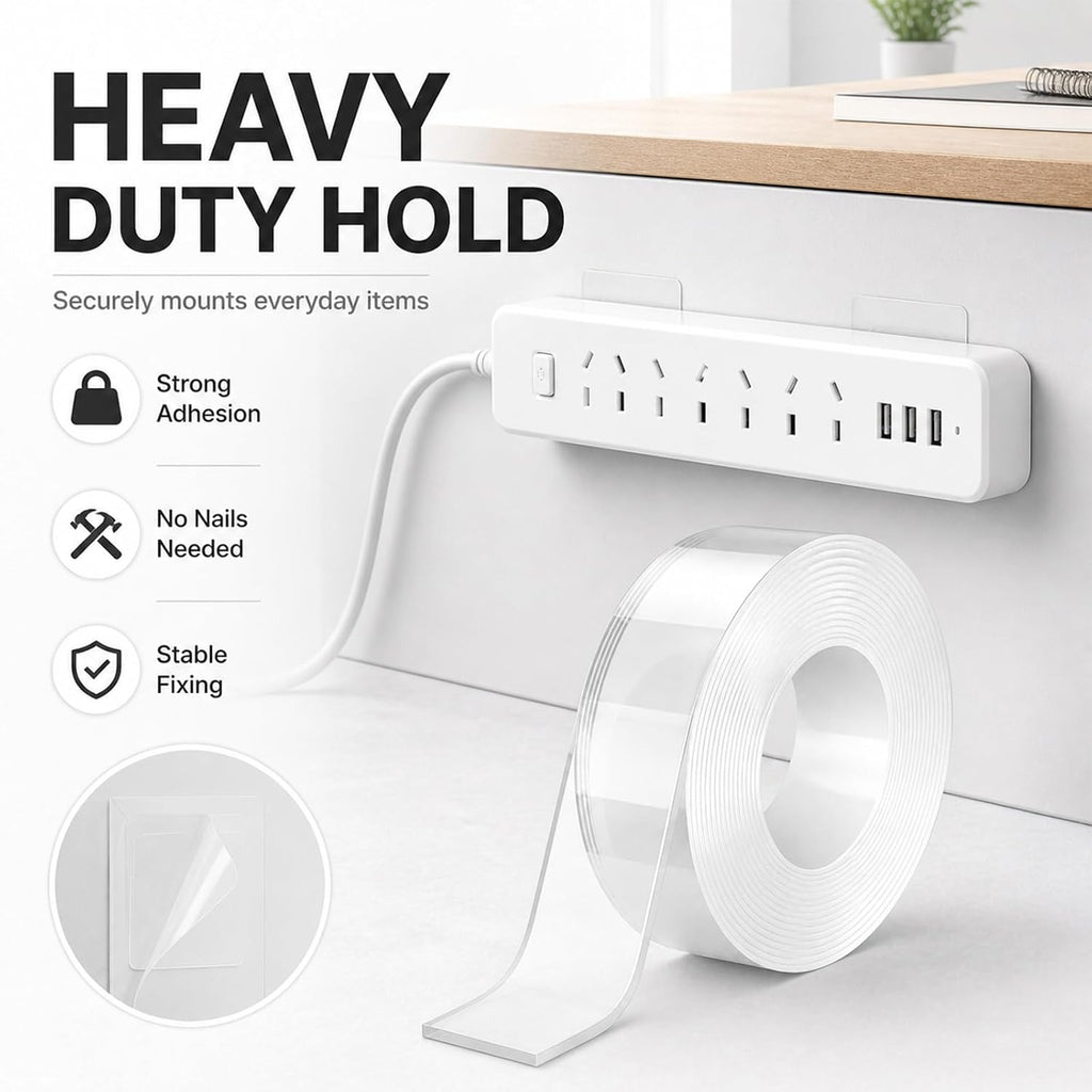Double Sided Nano Tape, Clear, Removable, No Residue, Reusable, 300cm/9.85 Ft Roll