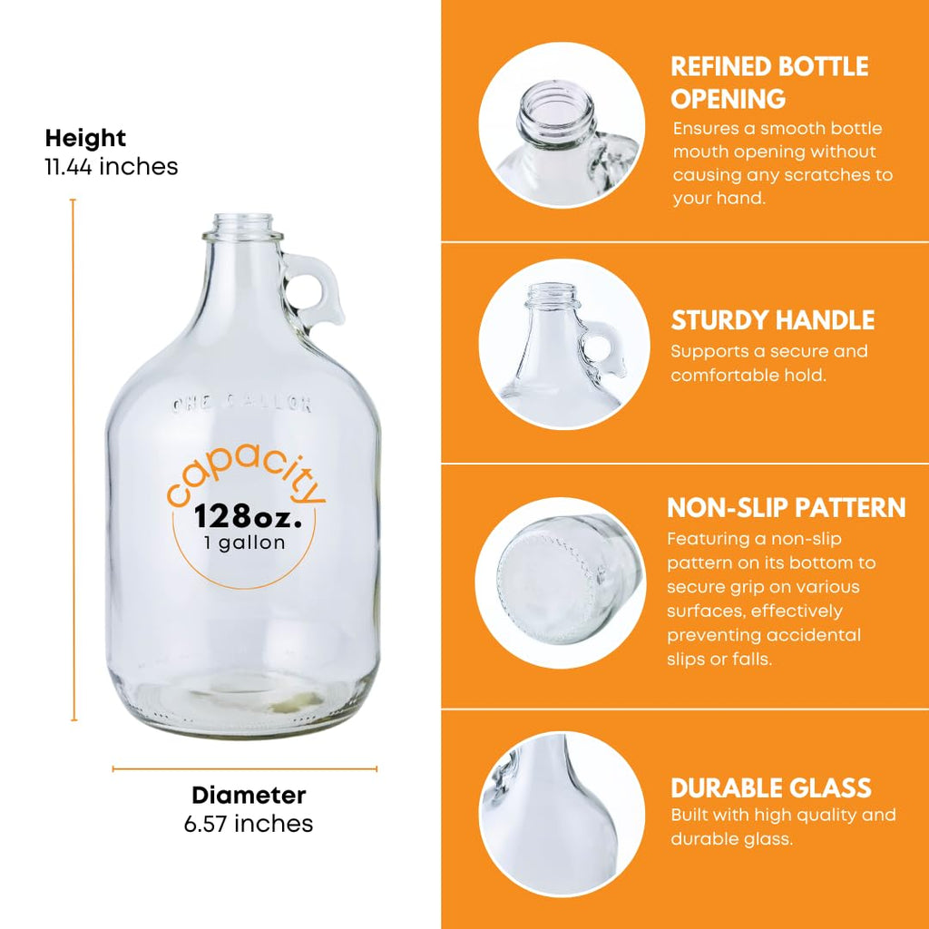 1 Gallon Glass Jug with Airlock, Black Polyseal Cap and #6.5 Rubber Bung | Clear Fermentation Jug for beer, wine