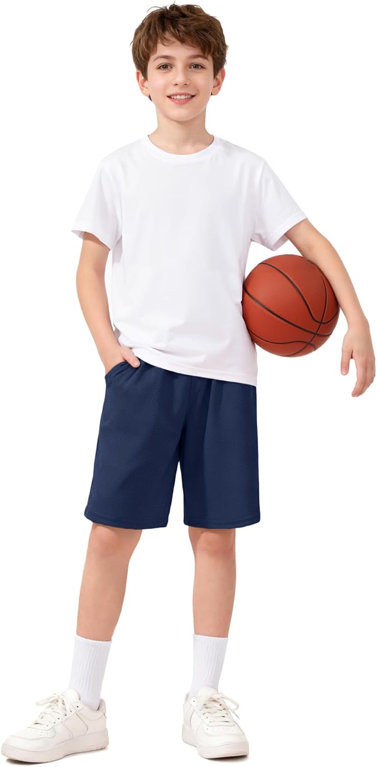 Boys Athletic Shorts Kids Mesh Basketball Soccer Short with Pockets