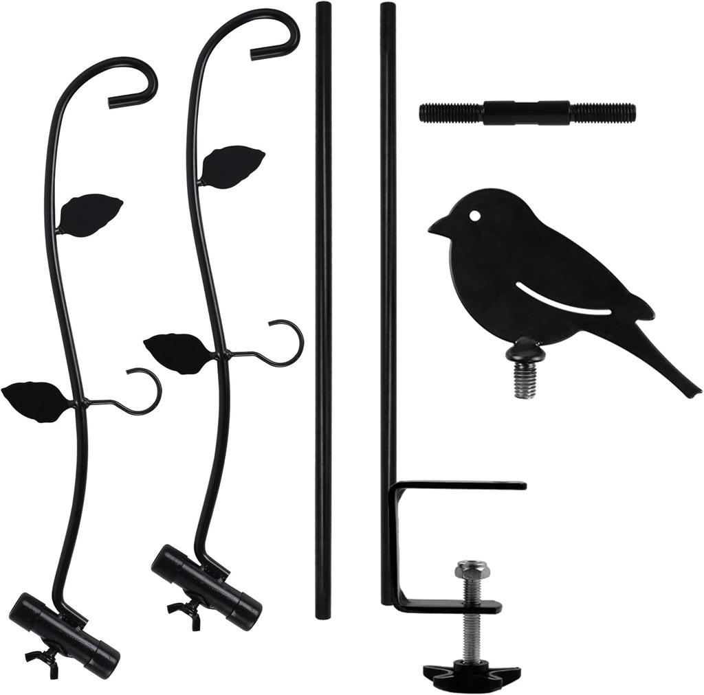 Deck Pole Bird Feeding Station Kit, Porch Multi Hook Bird Feeder Hanging Kit with Two Adjustable Branches, Attracting