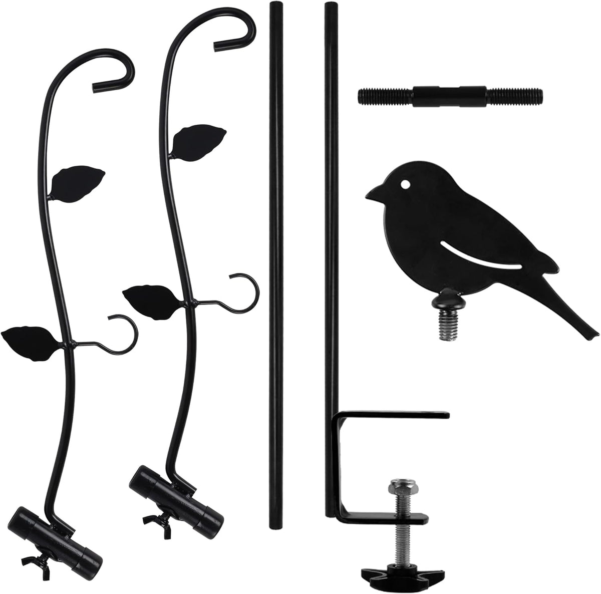 Deck Pole Bird Feeding Station Kit, Porch Multi Hook Bird Feeder Hanging Kit with Two Adjustable Branches, Attracting