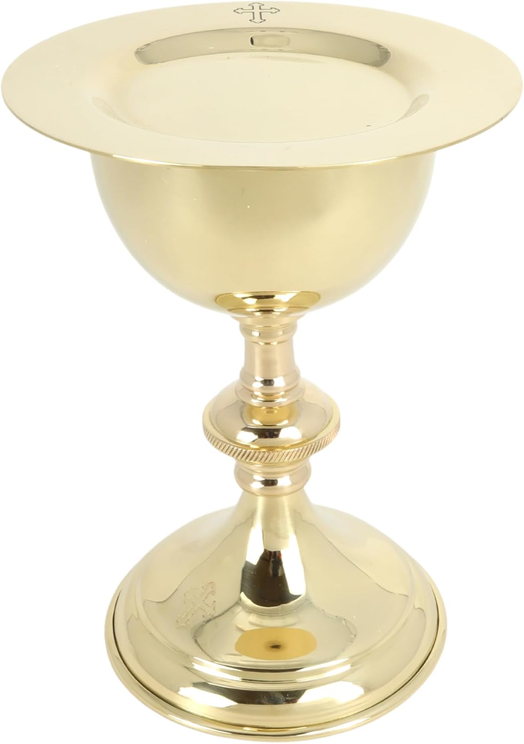 Small Brass Chalice and Paten Set, Religious Sacramental Cup with Dish for Church Communion, 6 by 3.75 Inch Goblet