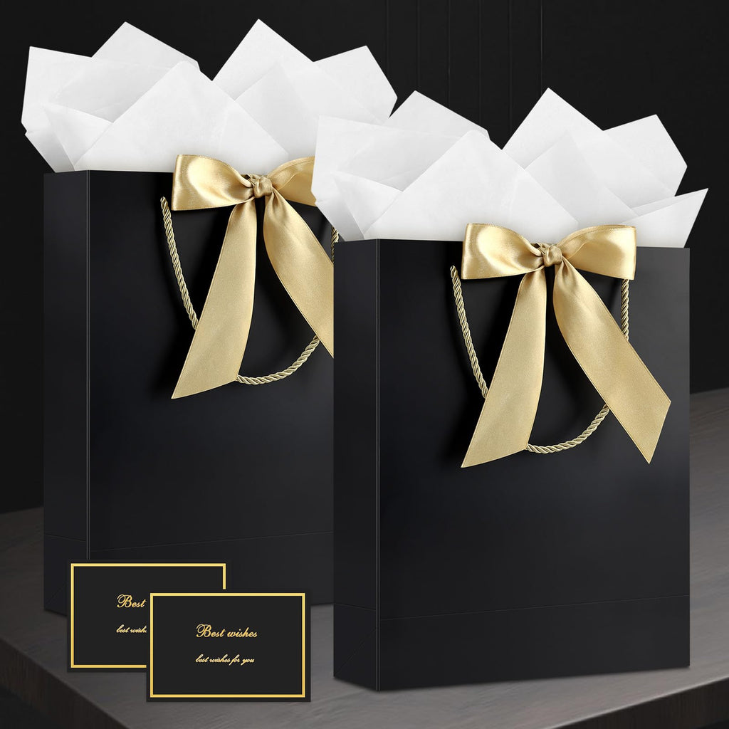 Medium Black Birthday Gift Bags with Tissue Paper & Handles 2-Pack