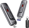 USB Drive 128GB up to 550MB/s External SSD USB C+A 3.2 Thumb Drive | SMART & TRIM,Dual Ports,Metal,Push-pull
