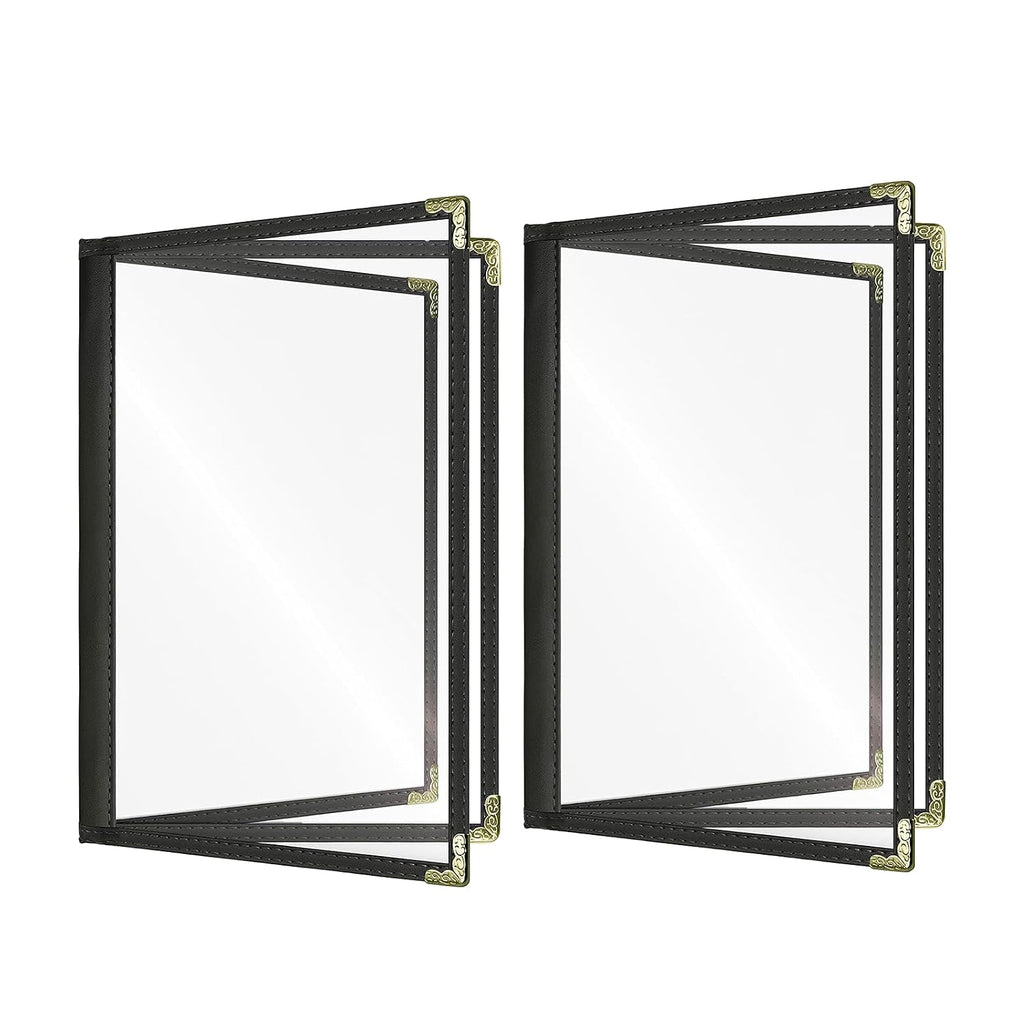 Cafe-Style Menu Covers, 3Pages/6Views Standard 8.5''x 11” Menu Holders, Durable Double-Stitched Edge, Crystal Clear