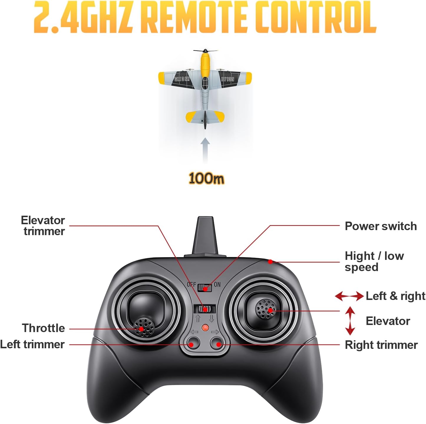 3 Channel RC Plane BF-109, Remote Control Airplane Ready to Fly, 2.4GHz 6-axis Gyro Stabilizer, Easy to Fly for Kids