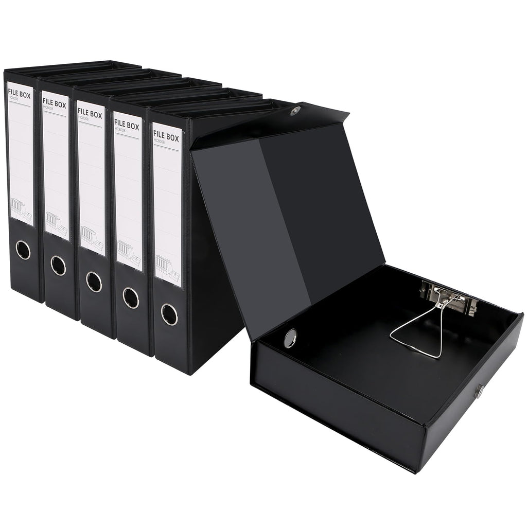 6 Pack A4 Storage File Boxes Plastic Archives Cases with Clip,Black