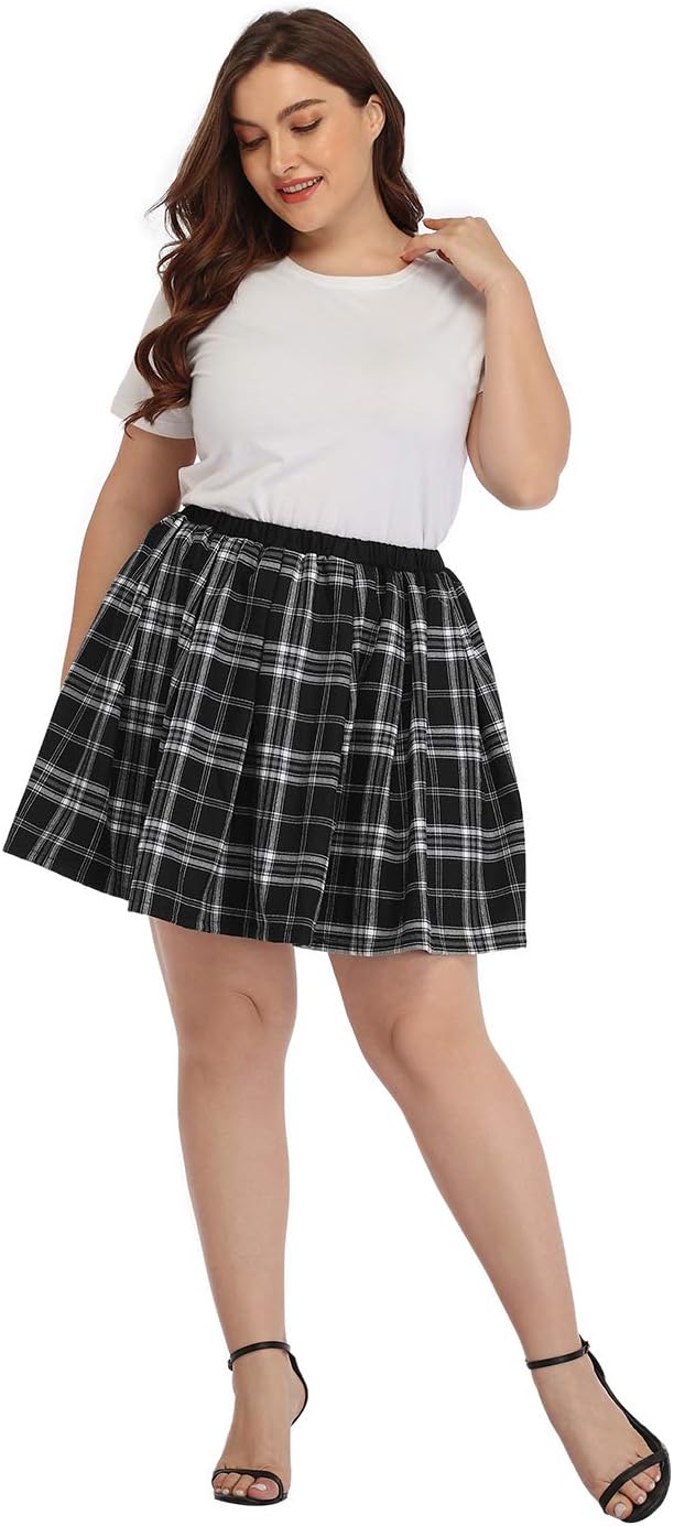 Plus Size Skirt Plaid Mini Skater Skirts Pleated School Girl