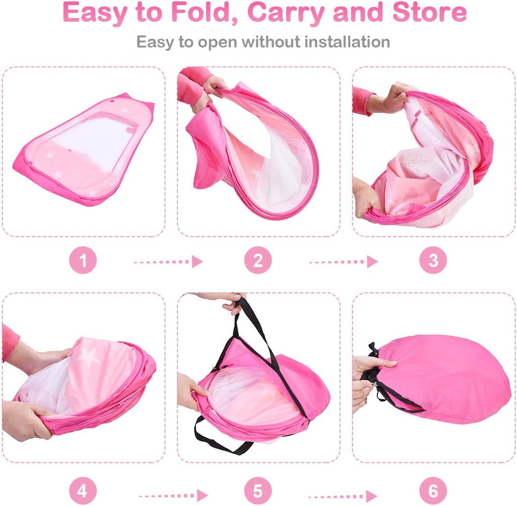 Princess Pop Up Tent w/ 100 Balls Included, Foldable Portable Children Play Tent with Carrying Bag, Indoor Outdoor