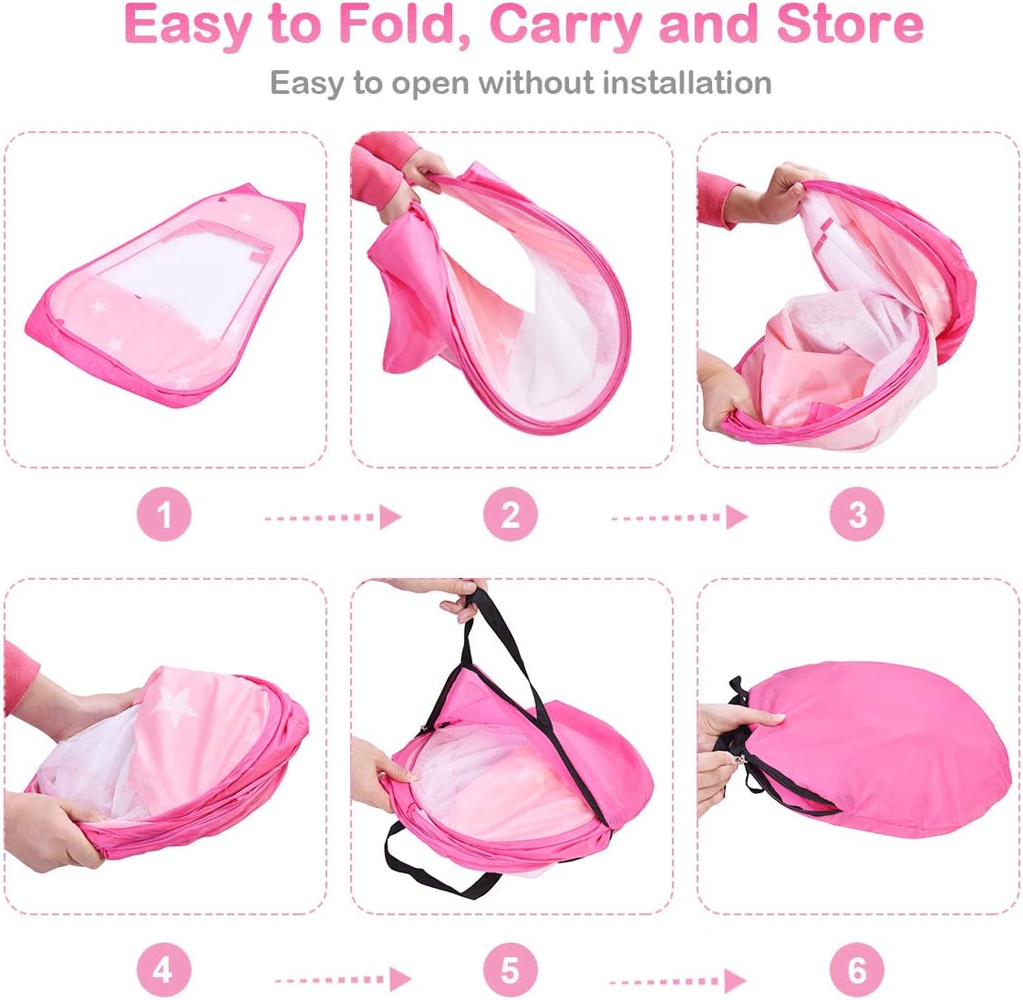 Princess Pop Up Tent w/ 100 Balls Included, Foldable Portable Children Play Tent with Carrying Bag, Indoor Outdoor