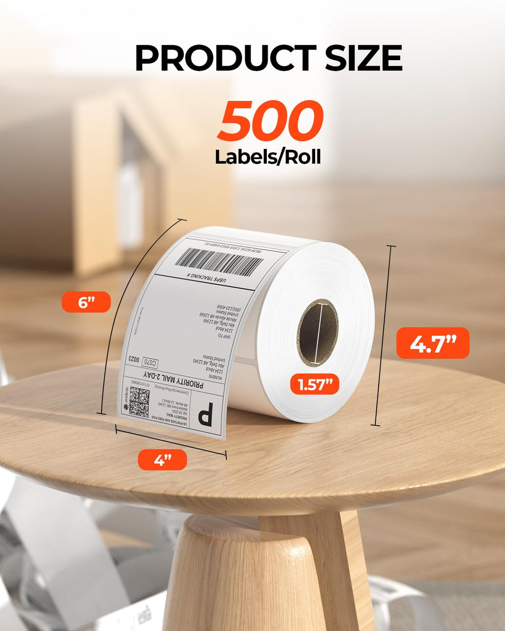 Thermal Shipping Labels, 4x6 Labels for Printer, 500 Sheets/1 Roll | Commercial Grade, No BPA and BPS, Print Clear