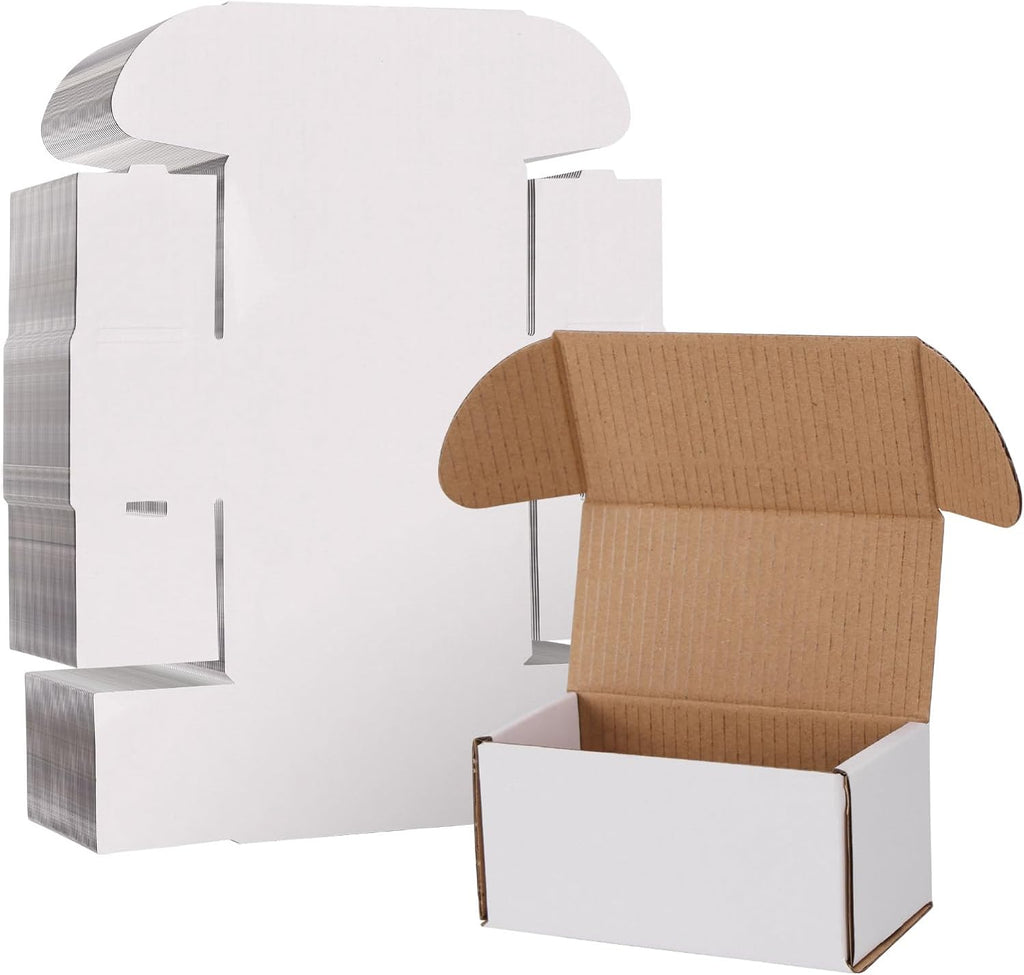 100 Pack 4.6x2.2x2.2 Small Shipping Boxes for Packing Small Business, White Corrugated Cardboard mailing Box for