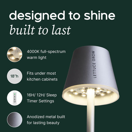 Glow Lamp – Sleek Under-Cabinet LED Grow Light for Indoor Edible Garden – Full-Spectrum System with Automatic Timer –