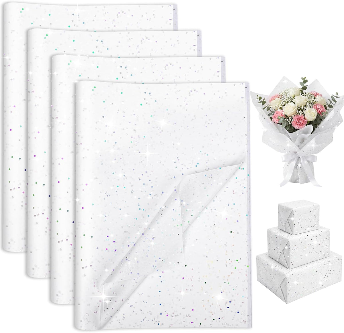 135 Sheets White Tissue Paper for Gift Bags 20 x 14 Inch Sparkle