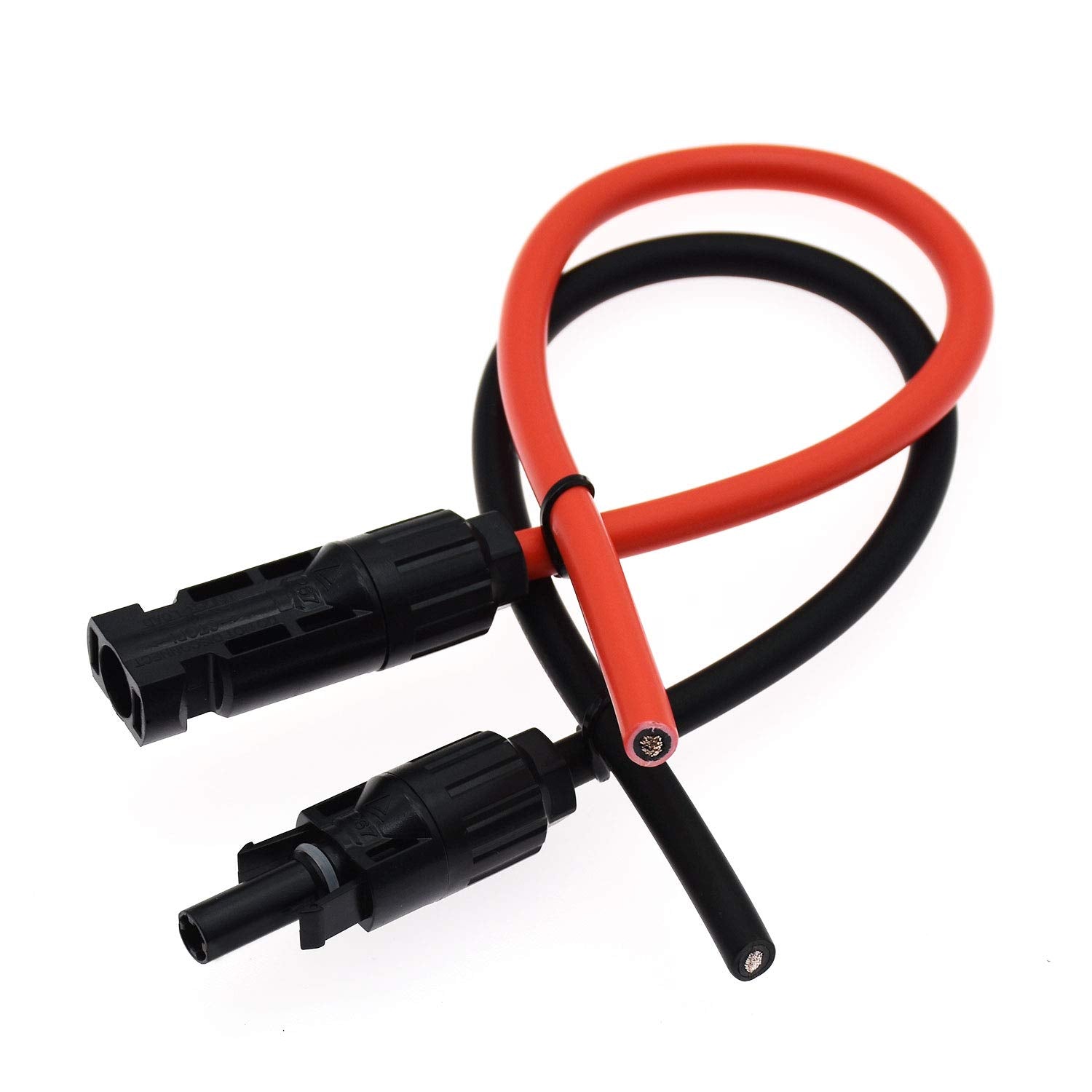 10AWG(6mm²) 1FT Solar Extension Cable, PV Connector to Bare Wire | 1 Pair Tinned Copper PV Cables for Solar Panels to