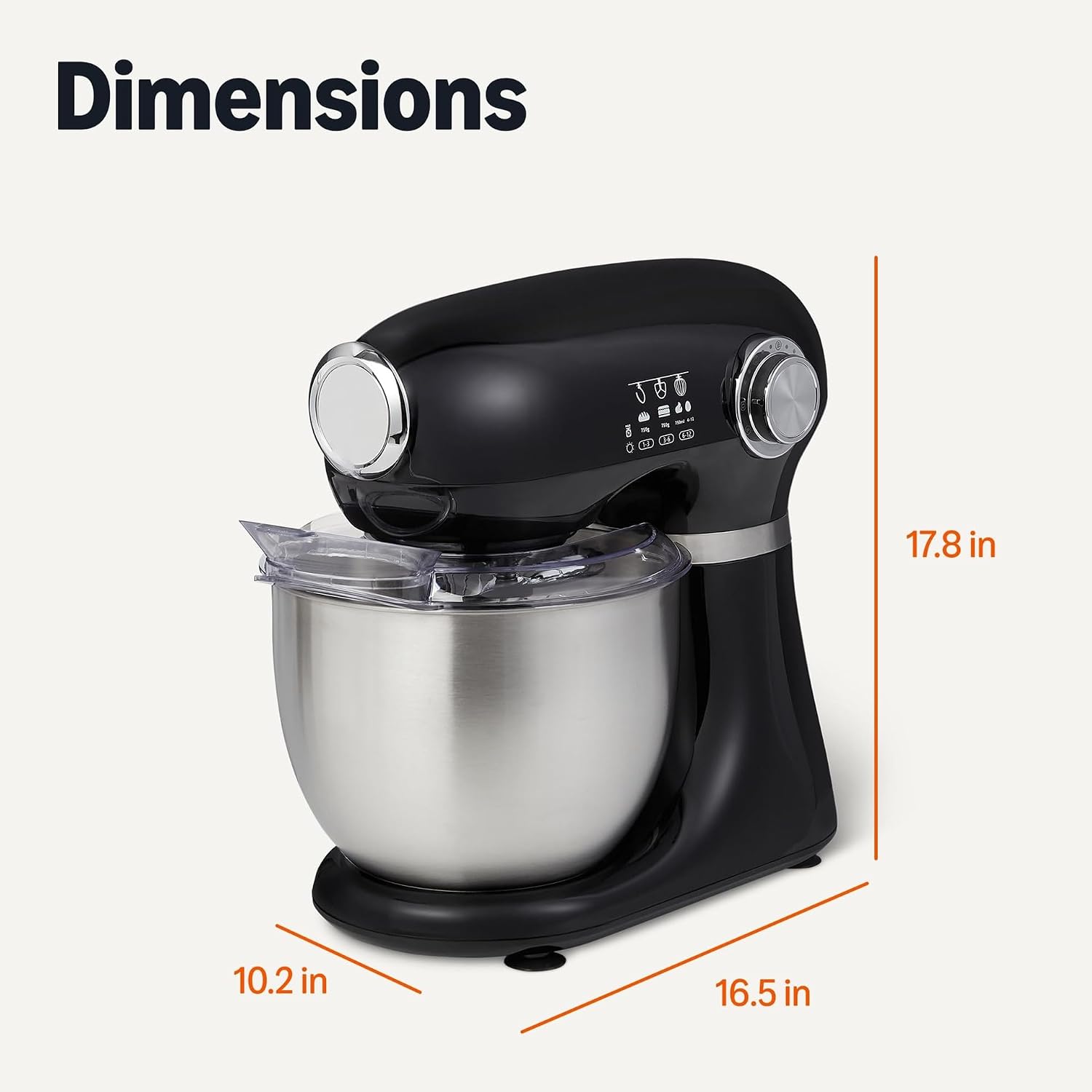 Tilt-Head Stand Mixer with 5.3Qt Bowl, Dough Hook, Beater and Whisk, 12 Speeds, 350W, Black