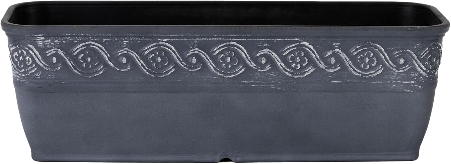 Classic Home and Garden by Growscape Corinthian Rectangular Planter Box w/Drain Plug - Small Succulent Pots - Shallow