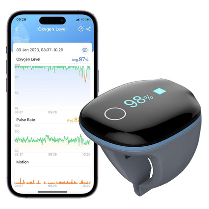 O2Ring Oxygen Monitor with Vibration Reminder -Bluetooth O2 Pulse Oximeter Rechargeable, Continuous Recording of SpO2