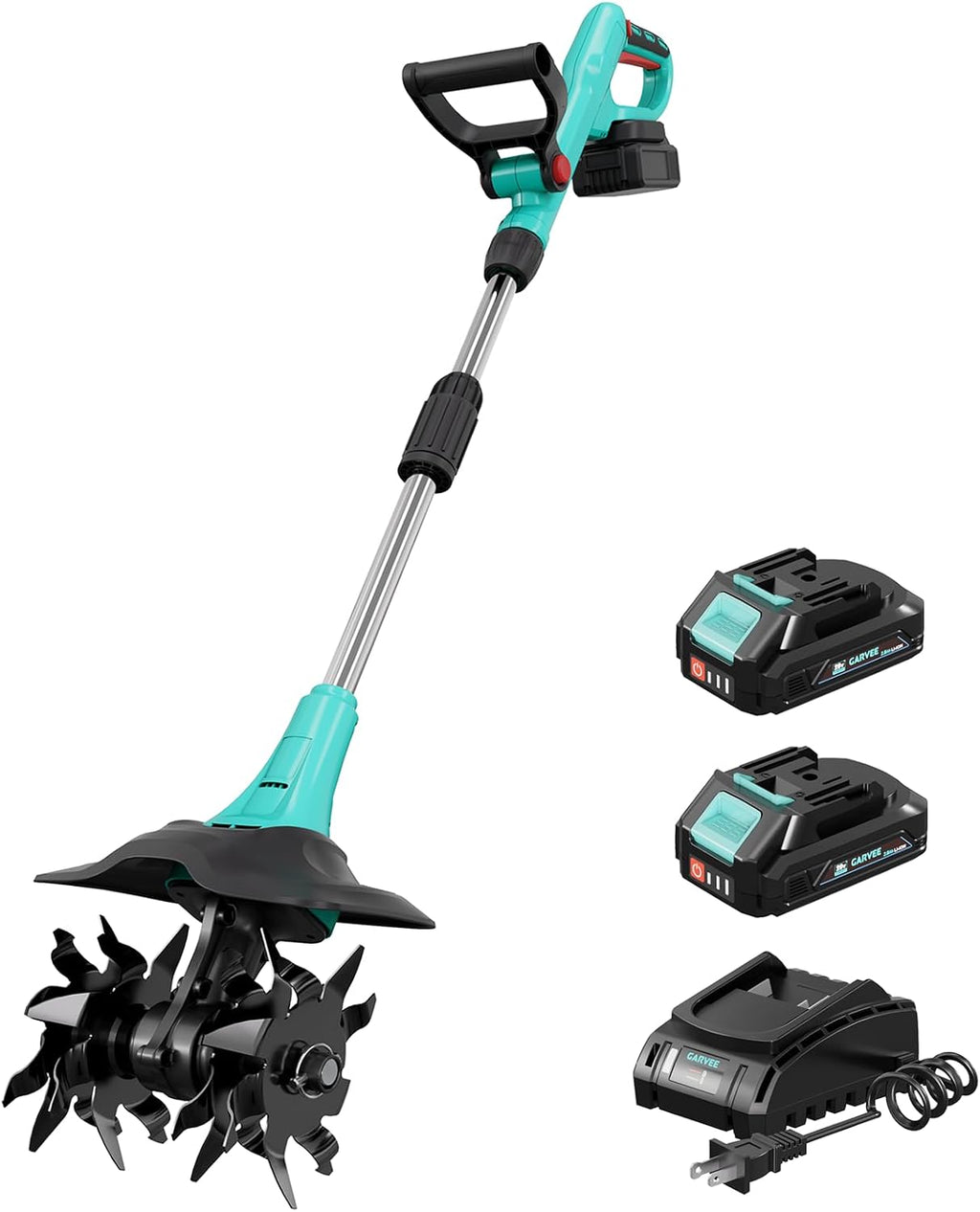 20V Cordless Tiller Cultivator, Electric Garden Tiller with 2 * 2.0Ah Batteries & Charger, 9in Tilling Width and