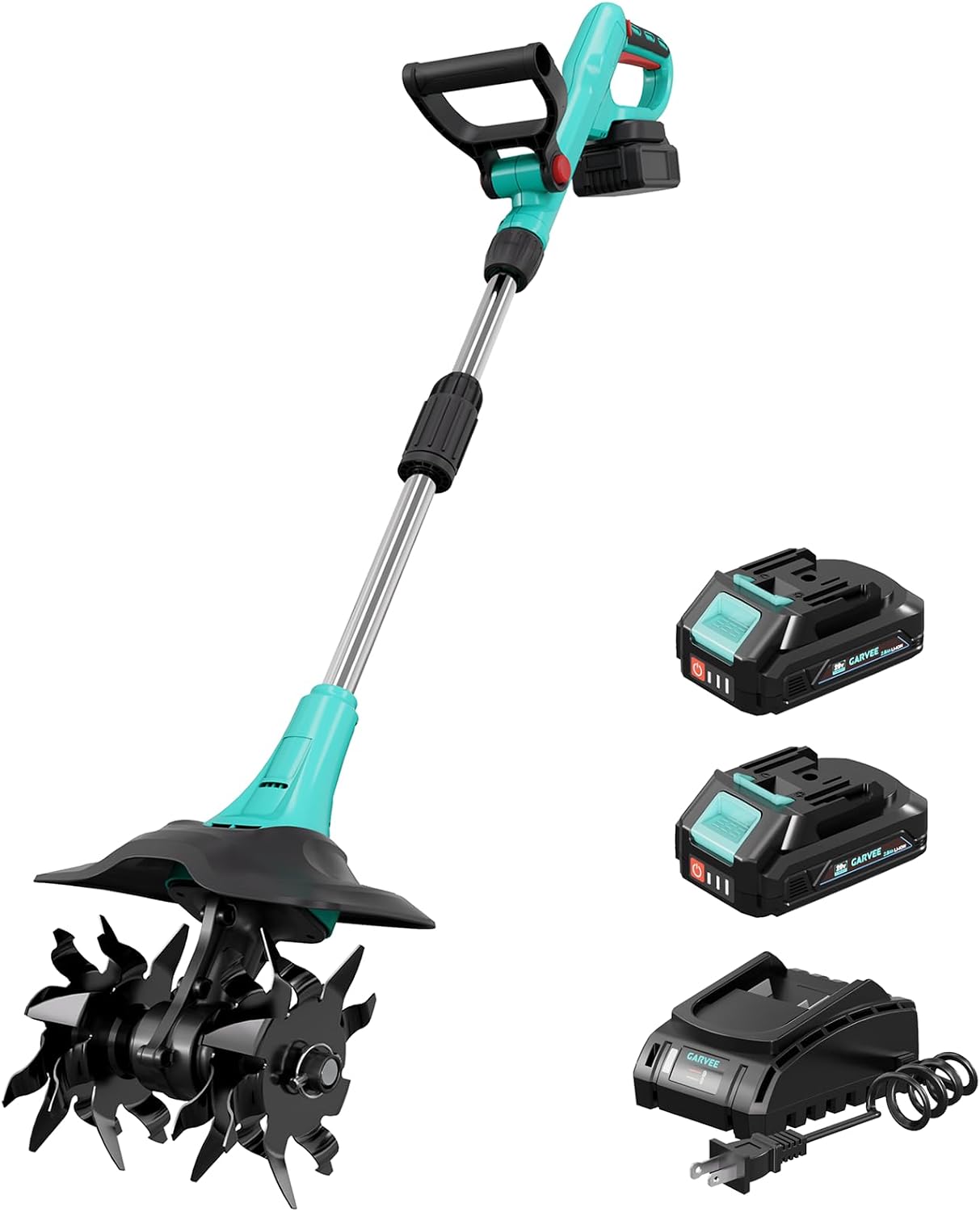 20V Cordless Tiller Cultivator, Electric Garden Tiller with 2 * 2.0Ah Batteries & Charger, 9in Tilling Width and