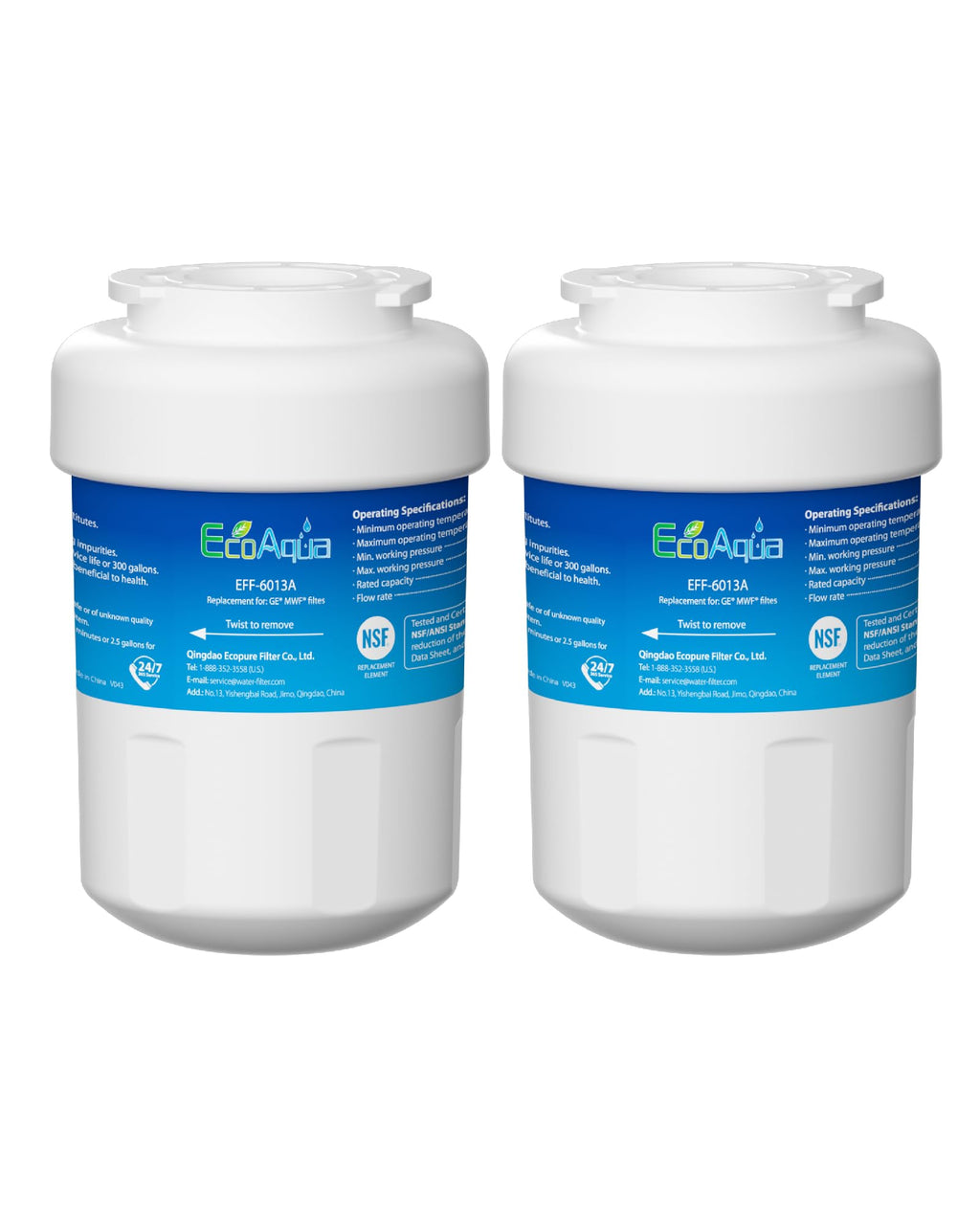 EcoAqua EFF-6013A Water Filter, Replacement for GE MWF, 2 Pack