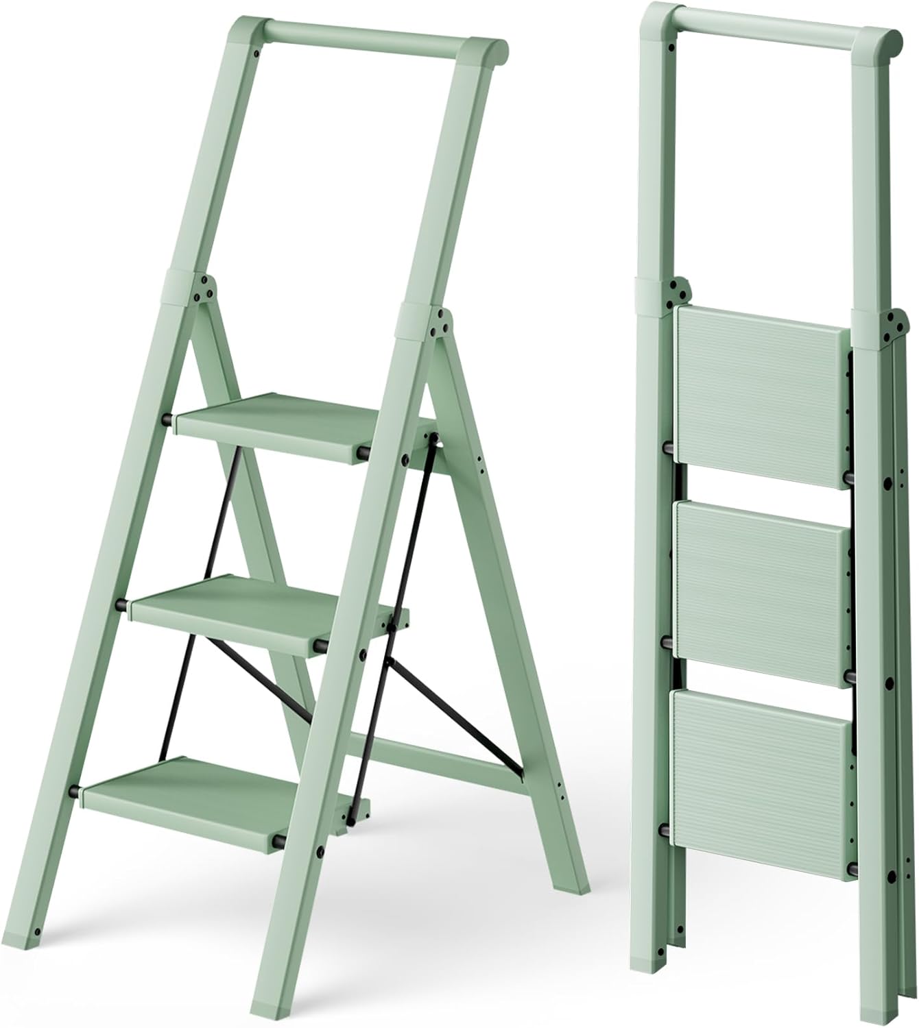 3 Step Foldable Aluminum Step Ladder with Handgrip, Anti-Slip Pedal, 330 lbs Capacity, Lightweight & Portable for