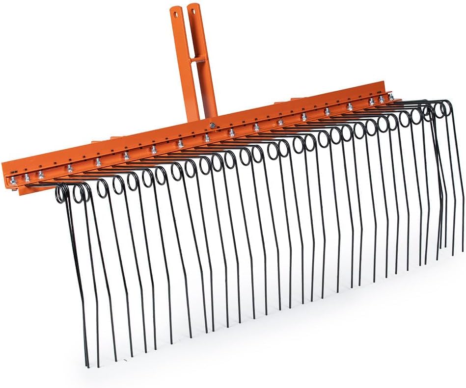 3 Point Pine Straw Needle Rake, 5 FT Landscape Rake for Cat 1 Tractors, Heat-Treated Coil Steel Spring Tines