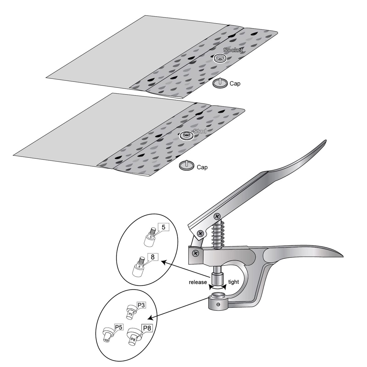 Plastic Snap Fastener Kit with Plier, Grey