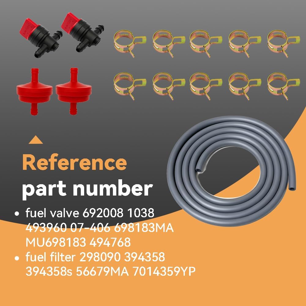 1/4 Fuel Line Hose Kit Compatible with Briggs and Stratton MTD Craftsman Troy Bilt Cub Cadet with Gas Clamps Valve & Filters 6.6 FT