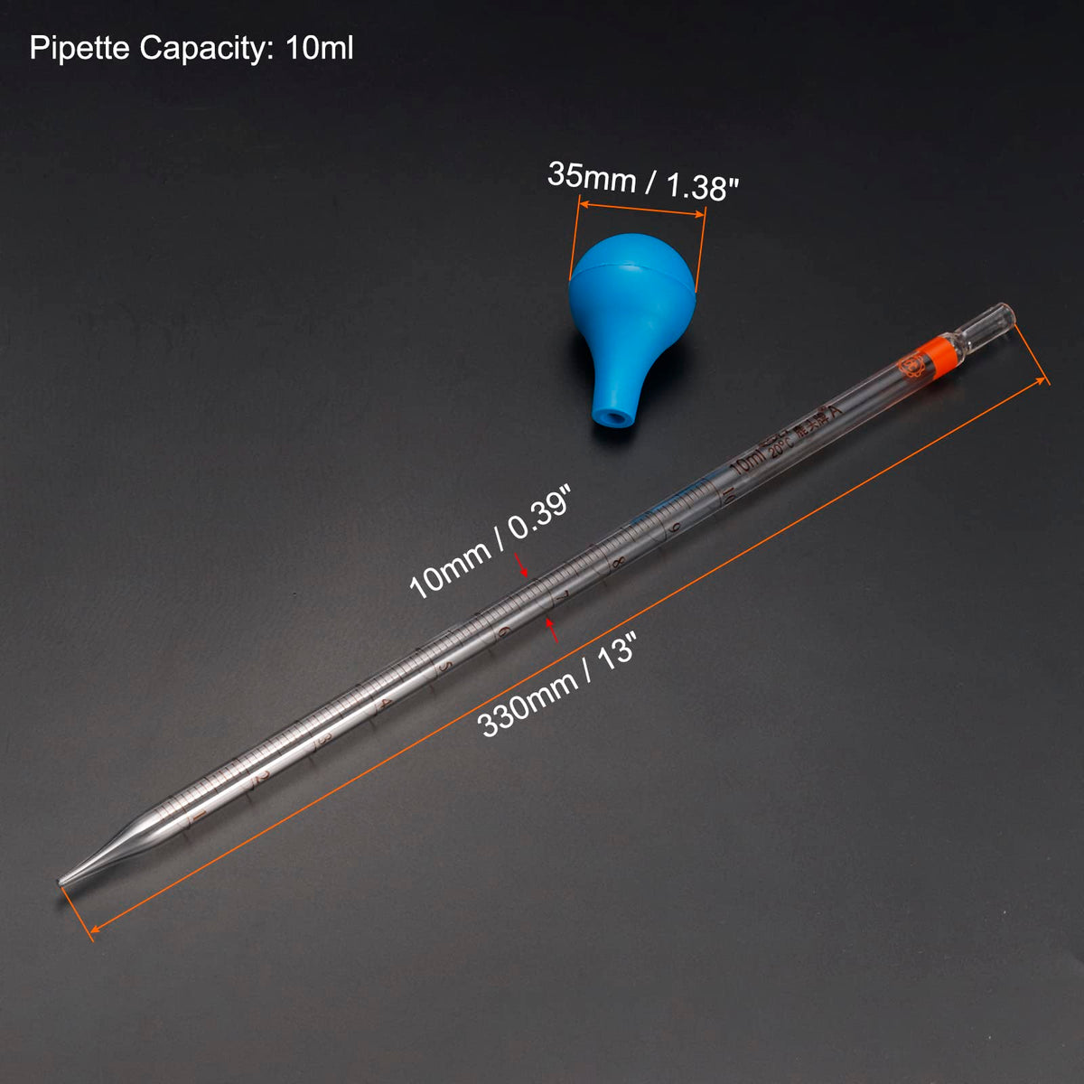 Graduated Dropper Pipettes Kit, 10ml Borosilicate Glass Pipette with Rubber Cap for Transfer Liquid for Lab