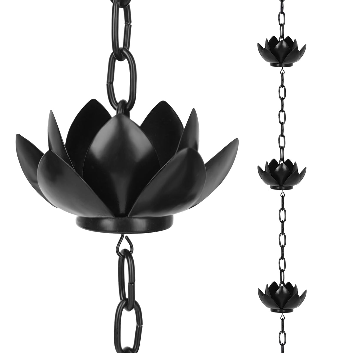 8.5ft Black Lotus Rain Chain for Gutter Downspout Outside