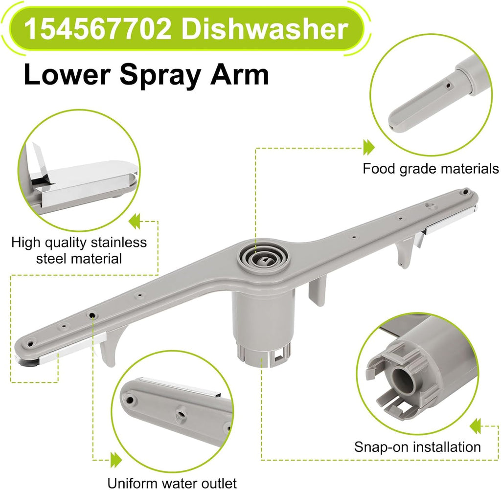 5304518927 Dishwasher Lower Wash Arm Replacement for Frigidaire, Electrolux, Kenmore, Crosley - Replaces 154567702, AP6810011, 154567701, 5304507175, 154567701-1