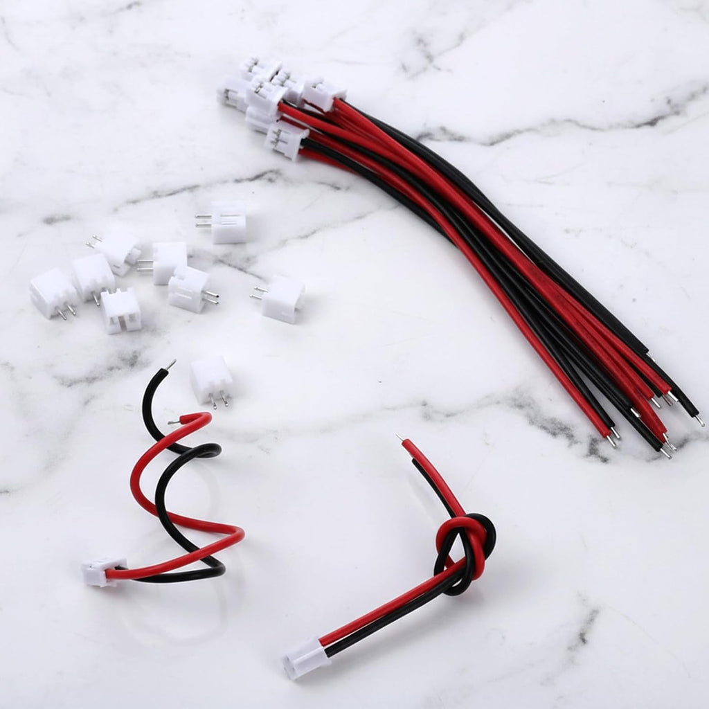 20 Sets JST PH 2.0 Connector 2 Pin Male & Female Plug Kit with 10cm 22AWG Silicone Wire Cable, 2.0mm Pitch Micro Connectors Wire Socket for RC Battery, PCB, LED Light Strips, 3D Printer
