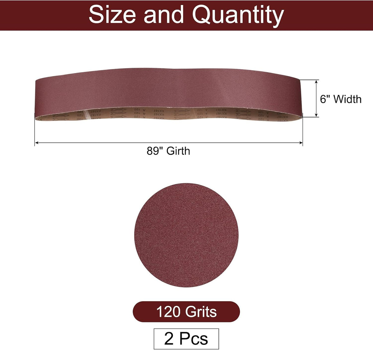 uxcell 2pcs 6" x 89" Sanding Belts 120 Grits Aluminum Oxide
