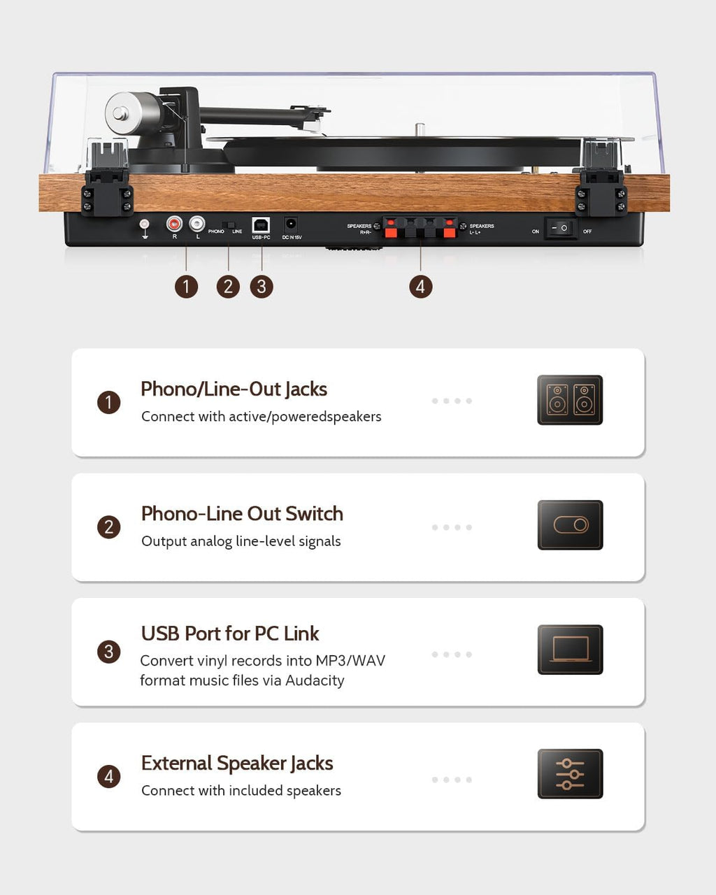 1 BY ONE Bluetooth Turntable HiFi System with 36 Watt Bookshelf Speakers | Patend Designed Vinyl Record Player with