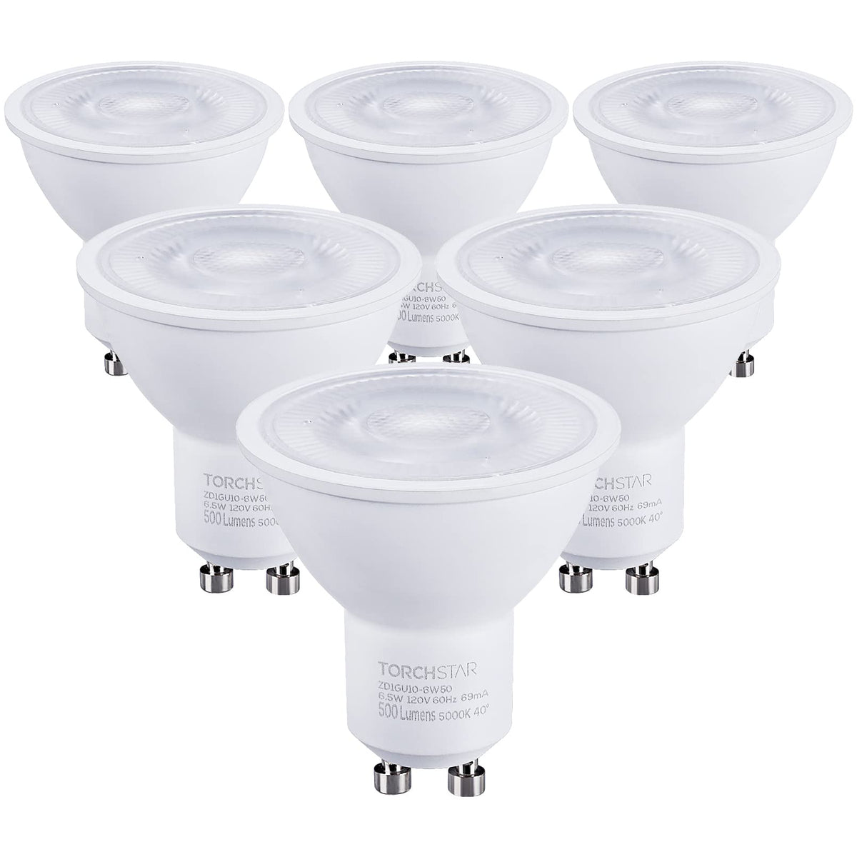 6-Pack GU10 LED Bulbs Dimmable, 5000K, UL Listed