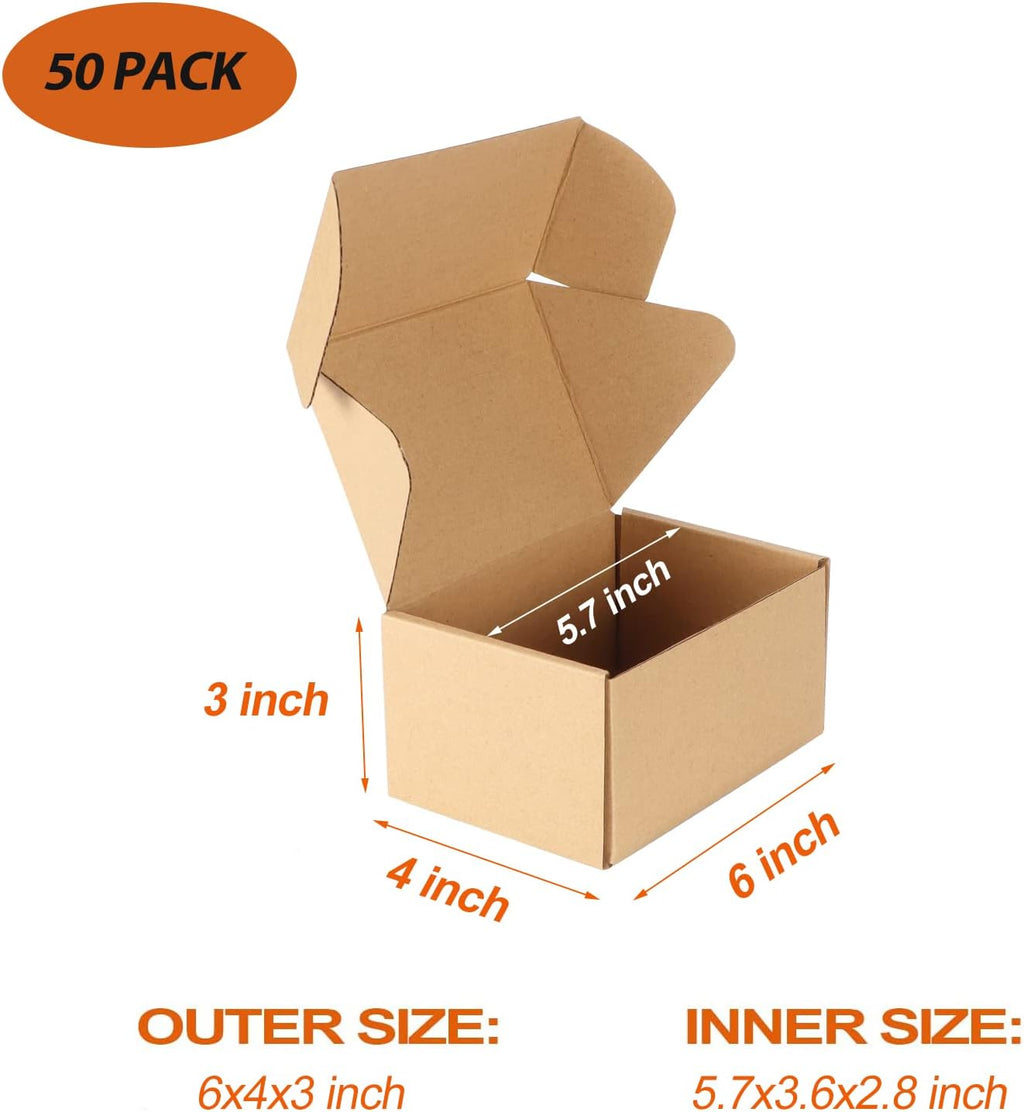 50 Pack 6x4x3 inch Small Shipping Boxes, Brown Mailing Boxes
