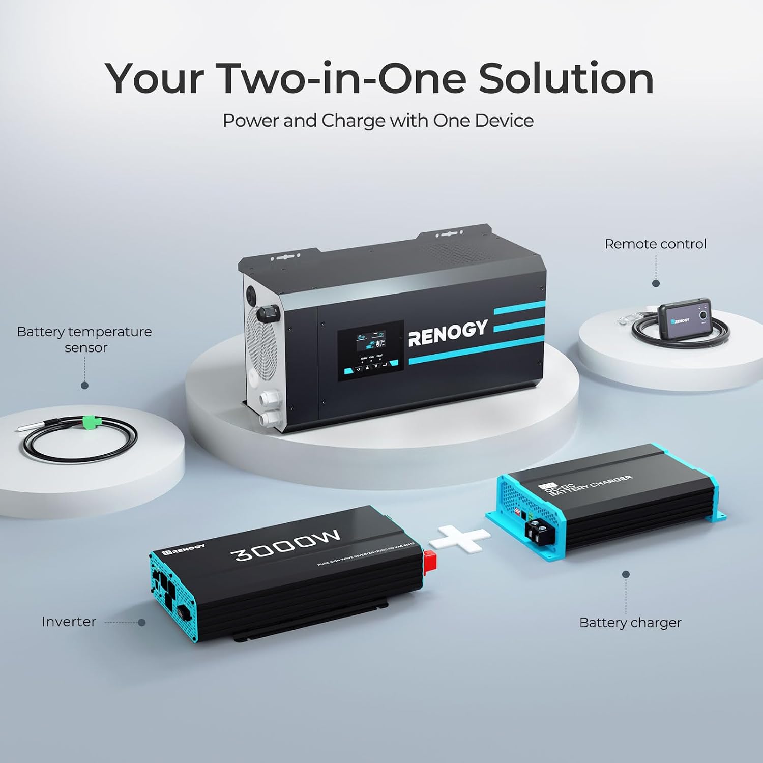 3000w Pure Sine Wave Inverter Charger 12V DC to 120V AC Surge 9000w for Off-Grid Solar RV Boat Home w/LCD Display