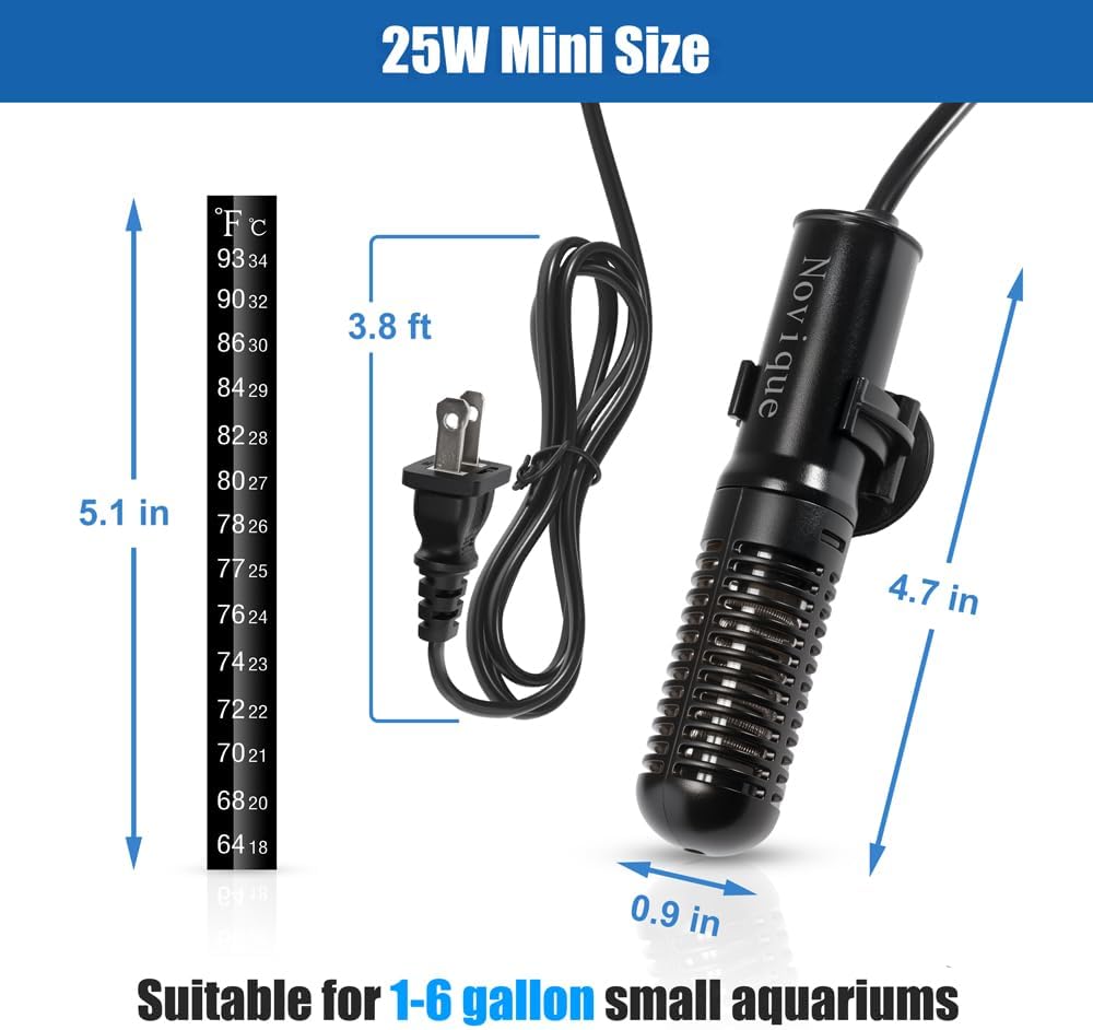 25W Mini Aquarium Heater Submersible Constant Temperature Fish Tank Betta Heater Free Thermometer Sticker Suitable