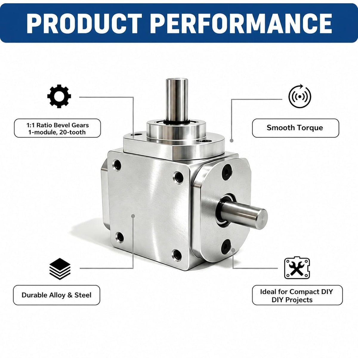 90 Degree Right Angle Gearbox 1:1 Bevel Gear Drive