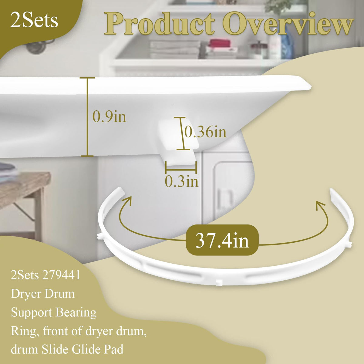 279441 Dryer Drum Support Bearing Ring Fits Whirlpool, Kenmore, KitchenAid